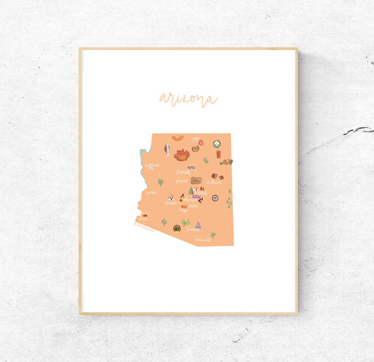 Arizona Illustrated Map Hand-Drawn (Unframed)