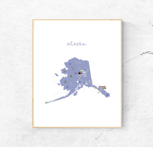 Alaska Illustrated Map Hand-Drawn (Unframed)
