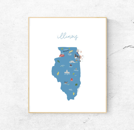 Illinois Illustrated Map Hand-Drawn (Unframed)