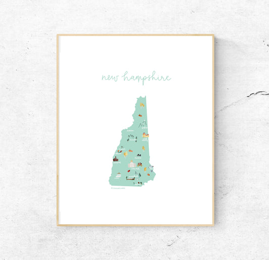 New Hampshire Illustrated Map Hand-Drawn (Unframed)