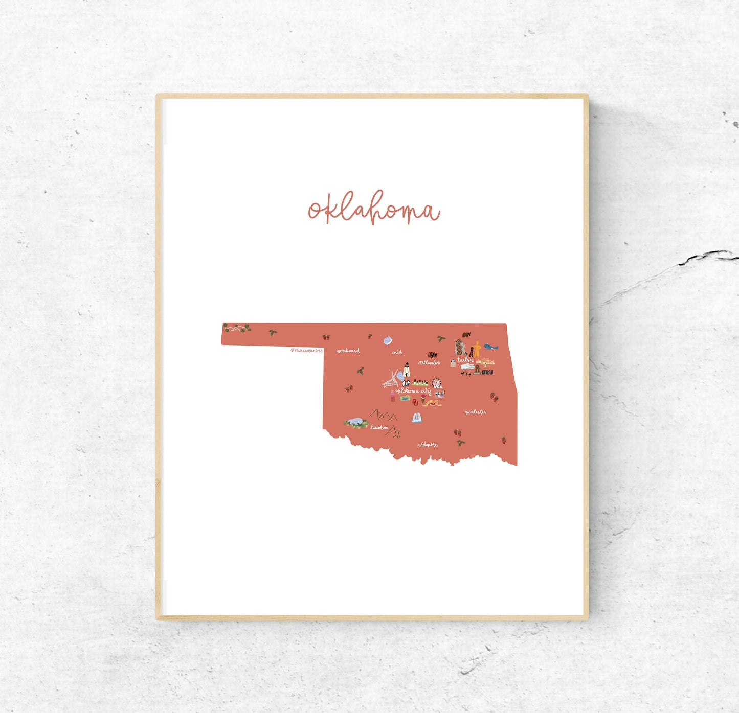 Oklahoma Illustrated Map Hand-Drawn (Unframed)