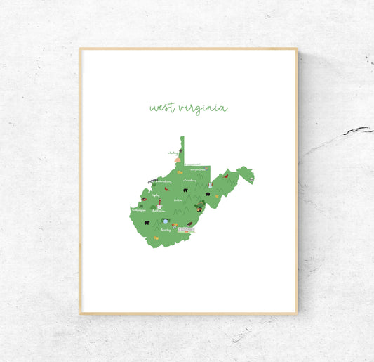West Virginia Illustrated Map Hand-Drawn (Unframed)