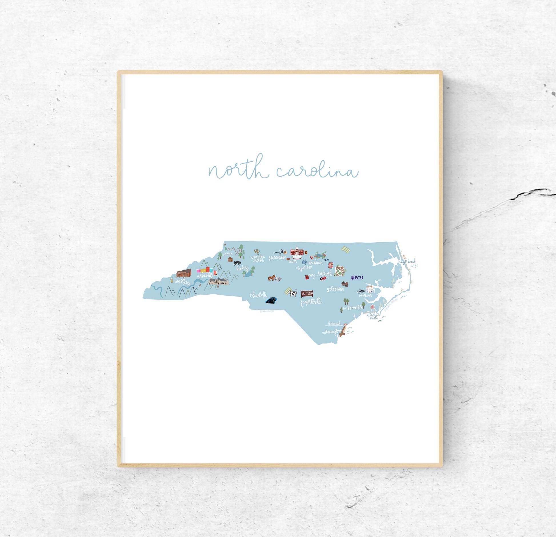 North Carolina Illustrated Map Hand-Drawn (Unframed)