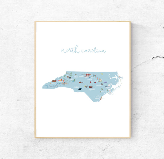 North Carolina Illustrated Map Hand-Drawn (Unframed)