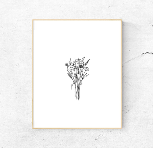 Small Line Art Bouquet  | Print 8x10 - Unframed | Line Art Print | Flowers Print | Flowers Art | Line art flowers