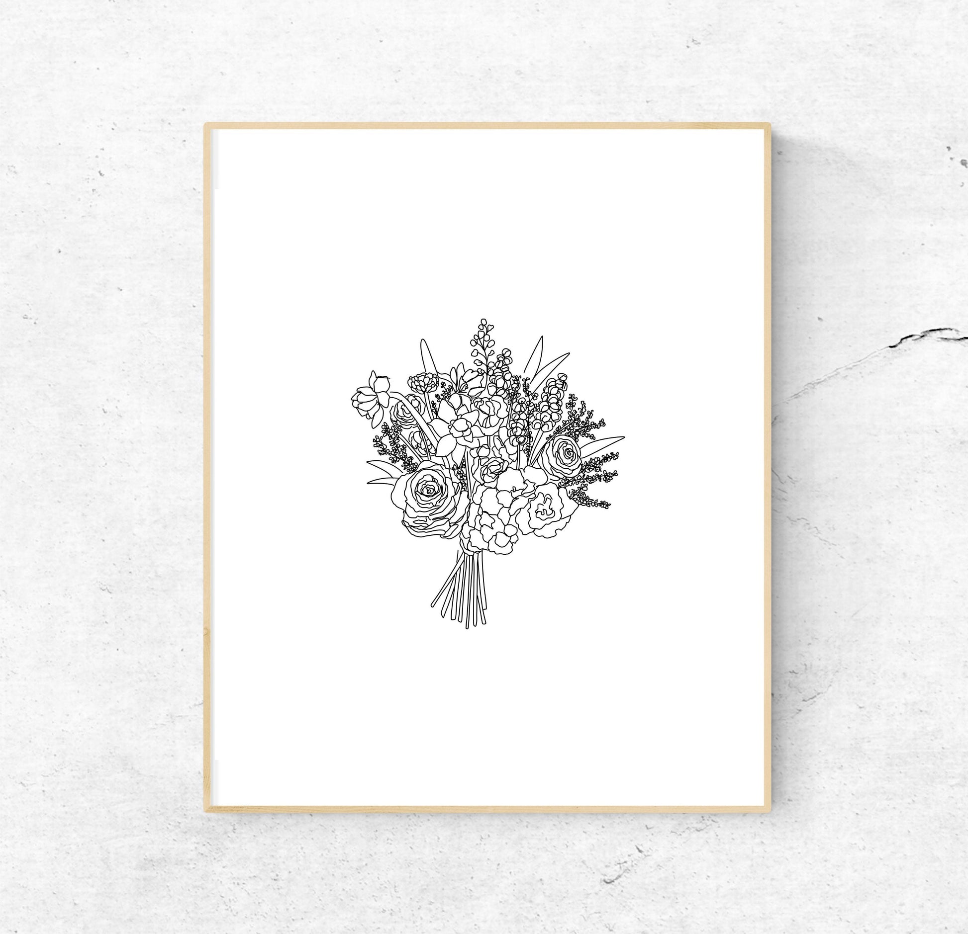 Large Line Art Bouquet  | Print 8x10 - Unframed | Line Art Print | Flowers Print | Flowers Art | Line art flowers