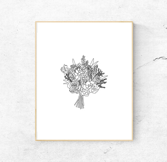 Large Line Art Bouquet  | Print 8x10 - Unframed | Line Art Print | Flowers Print | Flowers Art | Line art flowers