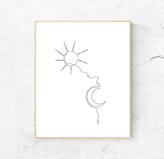 Midnight Rain Print | moon and sun single line art | art print | 8x10 | sun and moon art | Taylor Swift