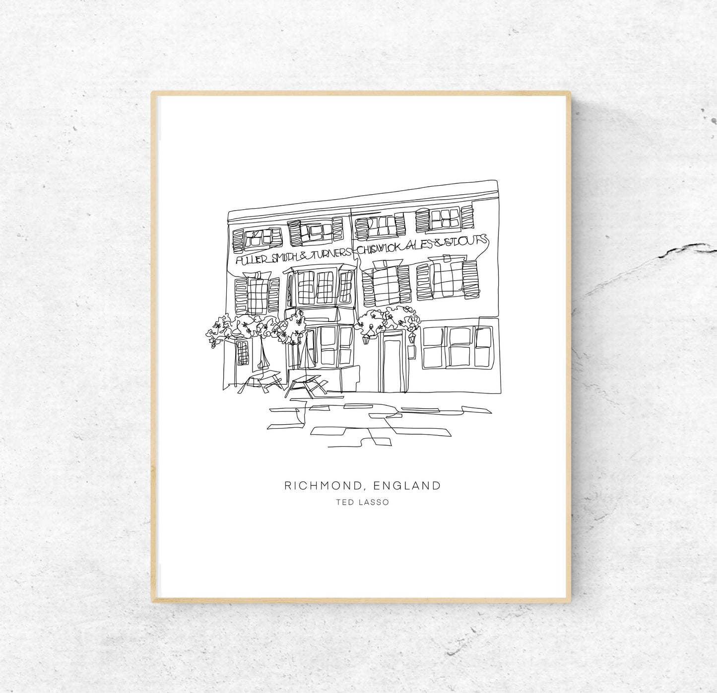 Richmond, England 8x10 Single Line Art Print // Ted Lasso Art | Black and White // Unframed